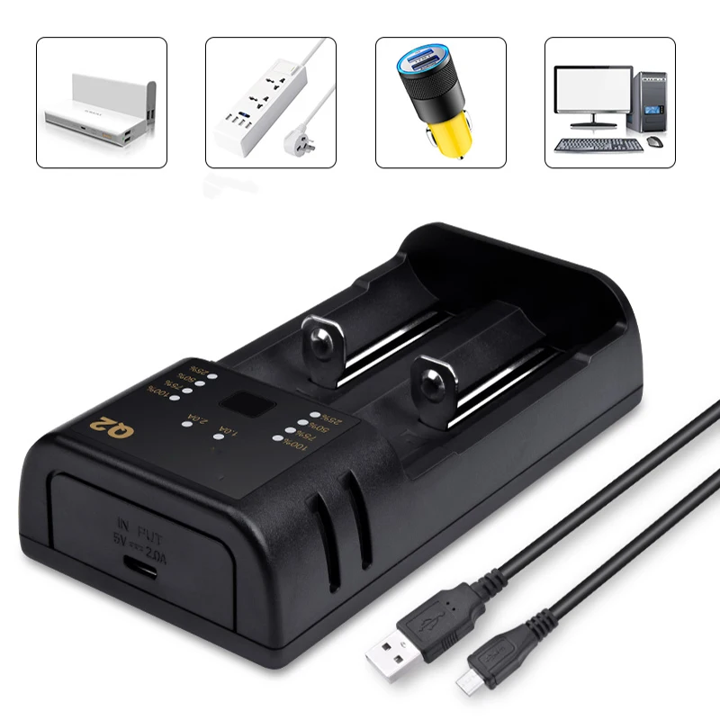 Thbelieve 18650 Battery Charger 2 Slots Smart LED Baterie Chargers AAAAA 1.2V NICDNIHM 2665018500 3.7V-4.2V Batery Chargeur)
