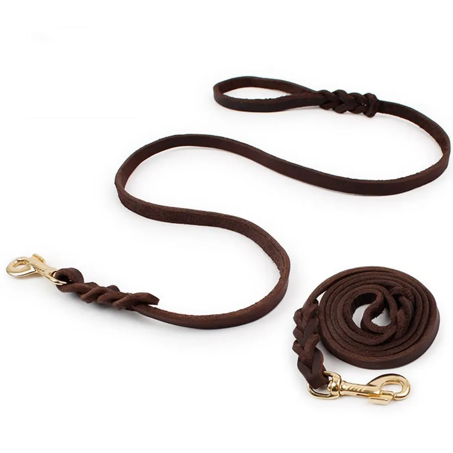 ##BUY 1.2cm Bandwidth 4 Design Braided Real Leather Dog Leash German Shepherd Medium Large Pet Dogs Outdoor Walking Training Leash