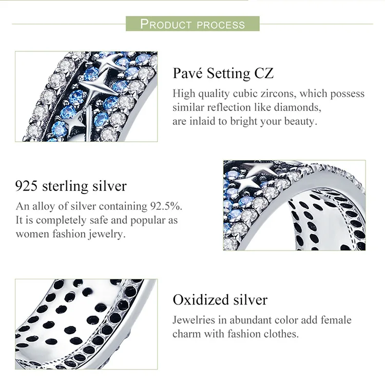 BAMOER Аутентичные 925 пробы серебряные сверкающие небесные свадебные коктейльные кольца для женщин обручальное кольцо ювелирные изделия SCR347