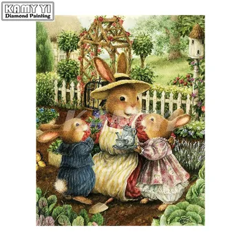 

5d diy Diamond embroidery rabbit family diamond painting Cross Stitch full square drill Rhinestone mosaic home adorn_hcr2