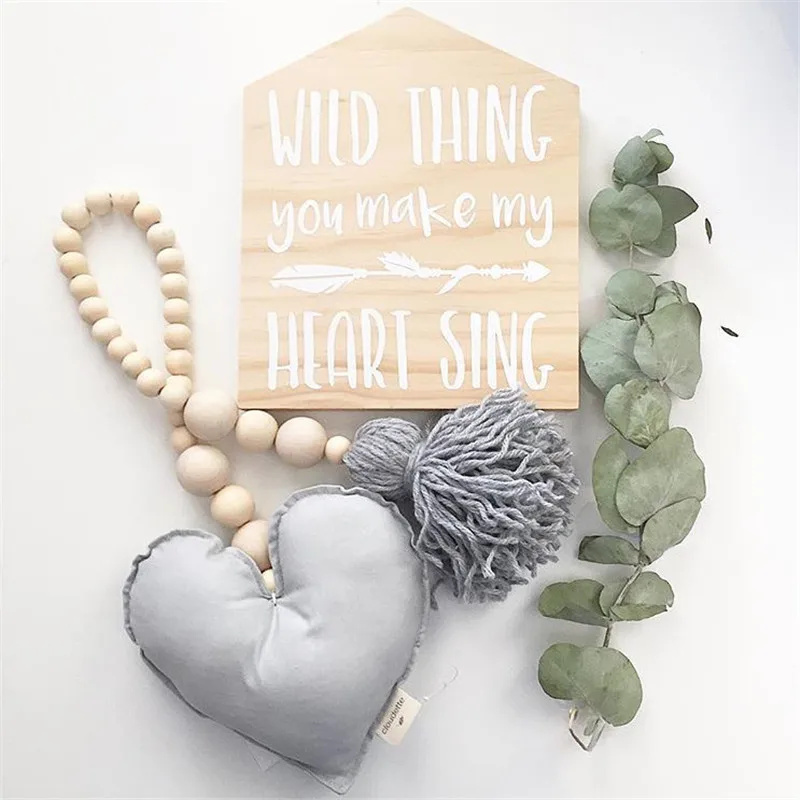 

Tassel heart star Wooden Beads Kid Room Tent Hanging Wall Decor Photography Baby Crib Decoration Crafts Hanging Decorations