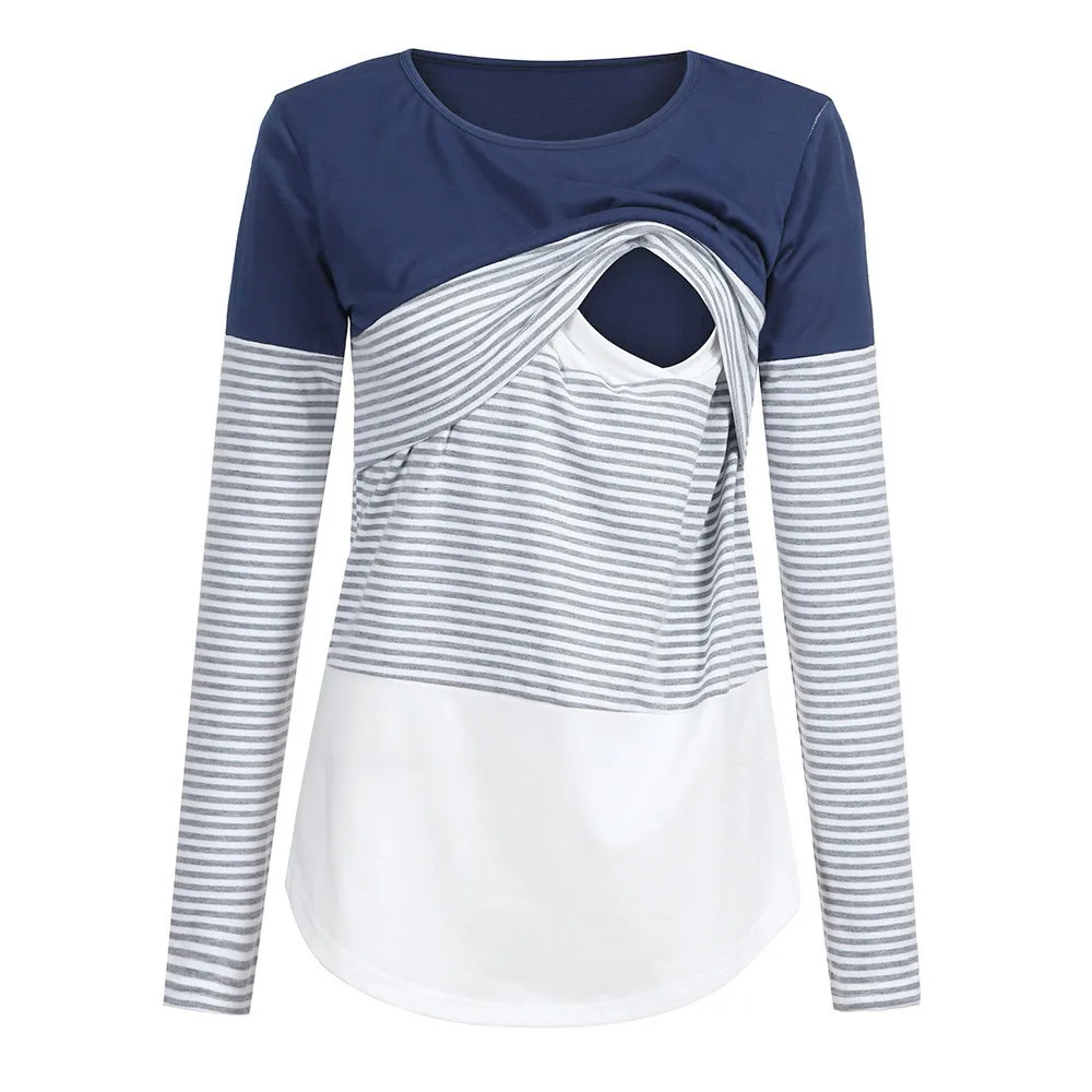 

Hillsionly maternity clothing 2019 Women Mom Pregnant Nursing Baby Maternity Long Sleeved Striped Blouse Clothes