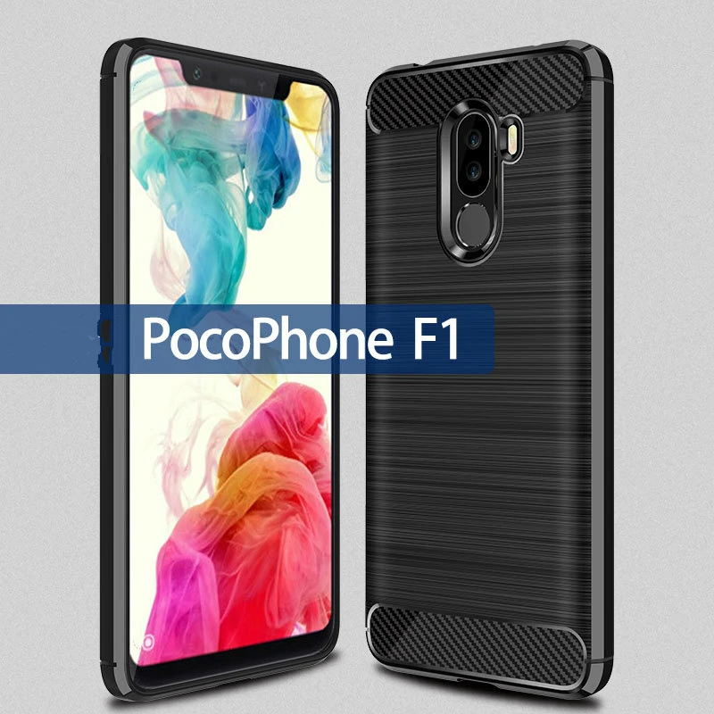 For Xiaomi Pocophone F1 Case Carbon Fiber Shockproof TPU Back Cover ...