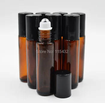 

10ml (1/3oz) AMBER Thick Glass Roll On Essential Oils Bottle + Stainless Steel Roller Ball BY DHL Free Shipping 600pcs/lot