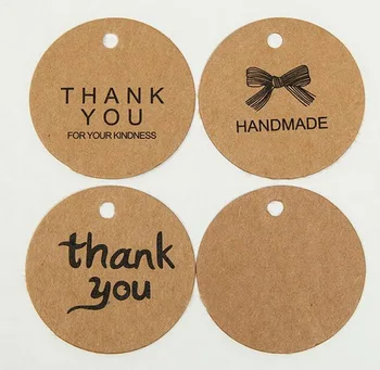 

DHL 500set high quality 100pcs/set Handmade thank you Kraft Paper Hang Tags Round Tags Wedding Hang Tags Craft Gift Tags