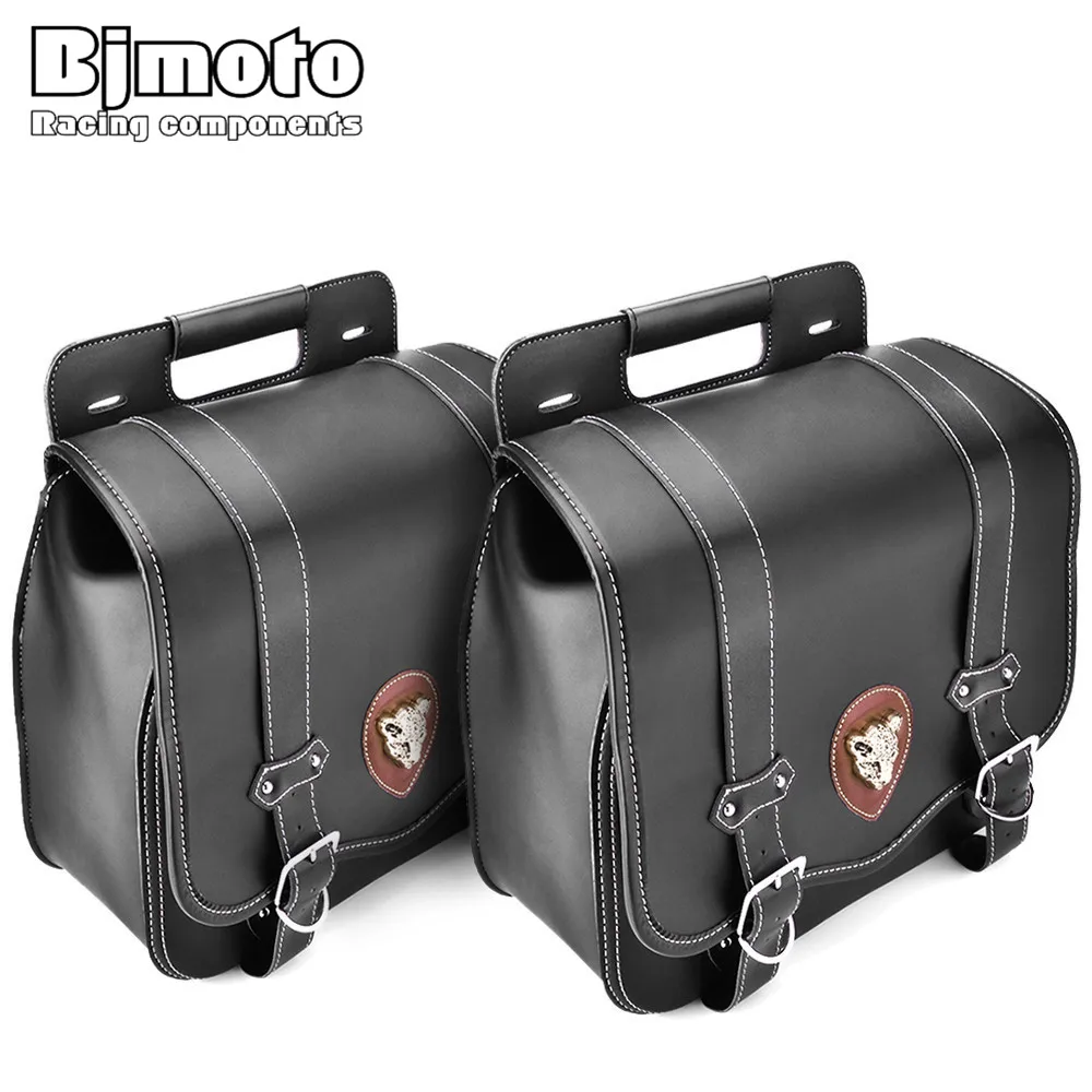 

BJMOTO Pair Motorcycle PU Leather Saddle Bags Side Tool Bag Panniers Luggage SaddleBags Universal For Harley BMW Motocross Bags