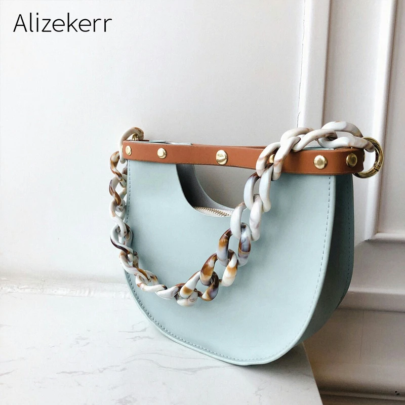 

Luxury Brand Acrylic Purses And Handbag Women New Korea Retro Semicircle Acrylic Chain Saddle Shoulder Bag Ladies Trend Tote Bag