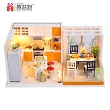 Кукольный дом мебель Miniatura DIY кукольные домики набор миниатюрная кукольная Кухня Детские деревянные игрушки для детей подарок на день рождения