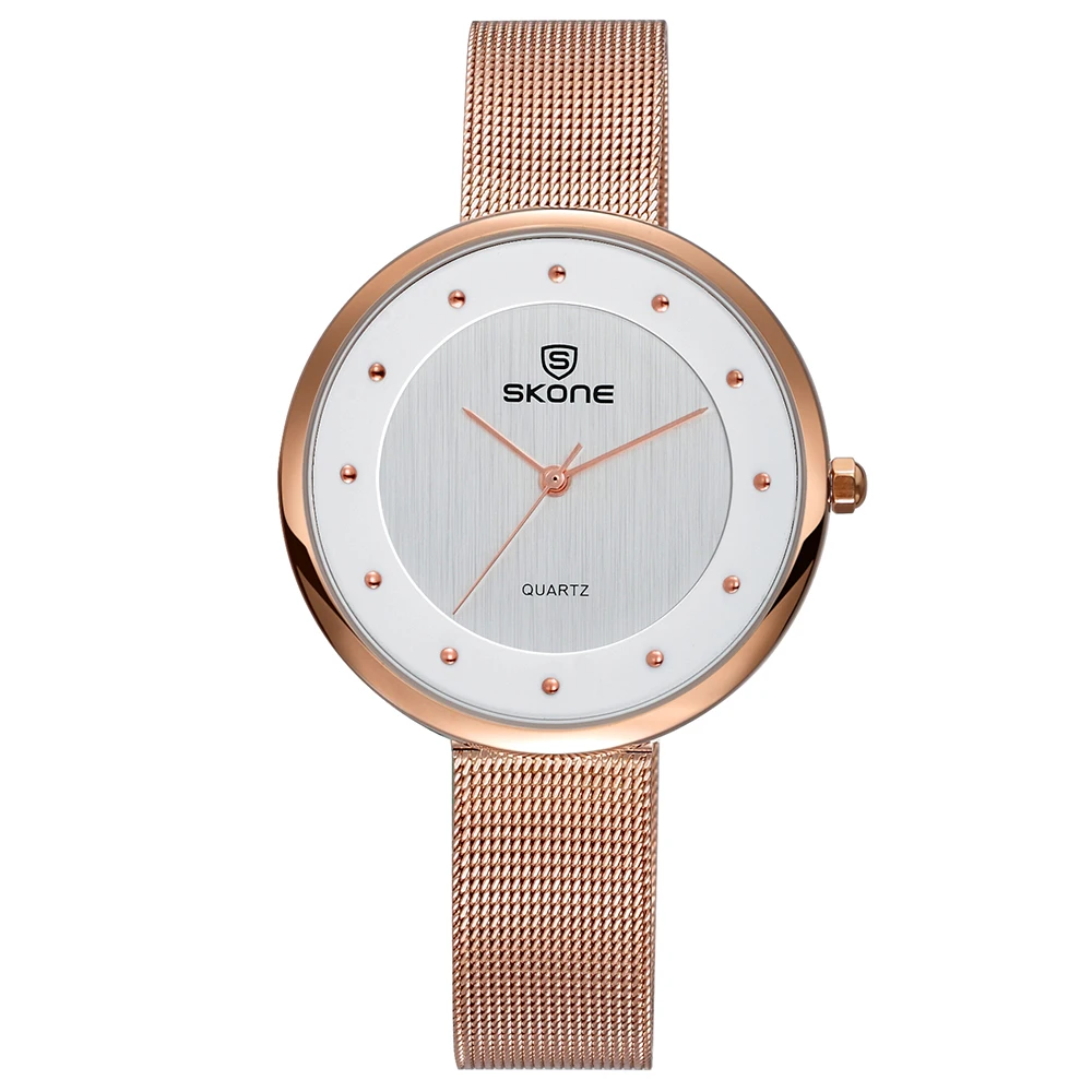 

SKONE 2018 Ladies Steel Mesh Quartz Watch Fashion Casual Women's Watches Luxury Band Thin 3 ATM Waterproof Wristwatch