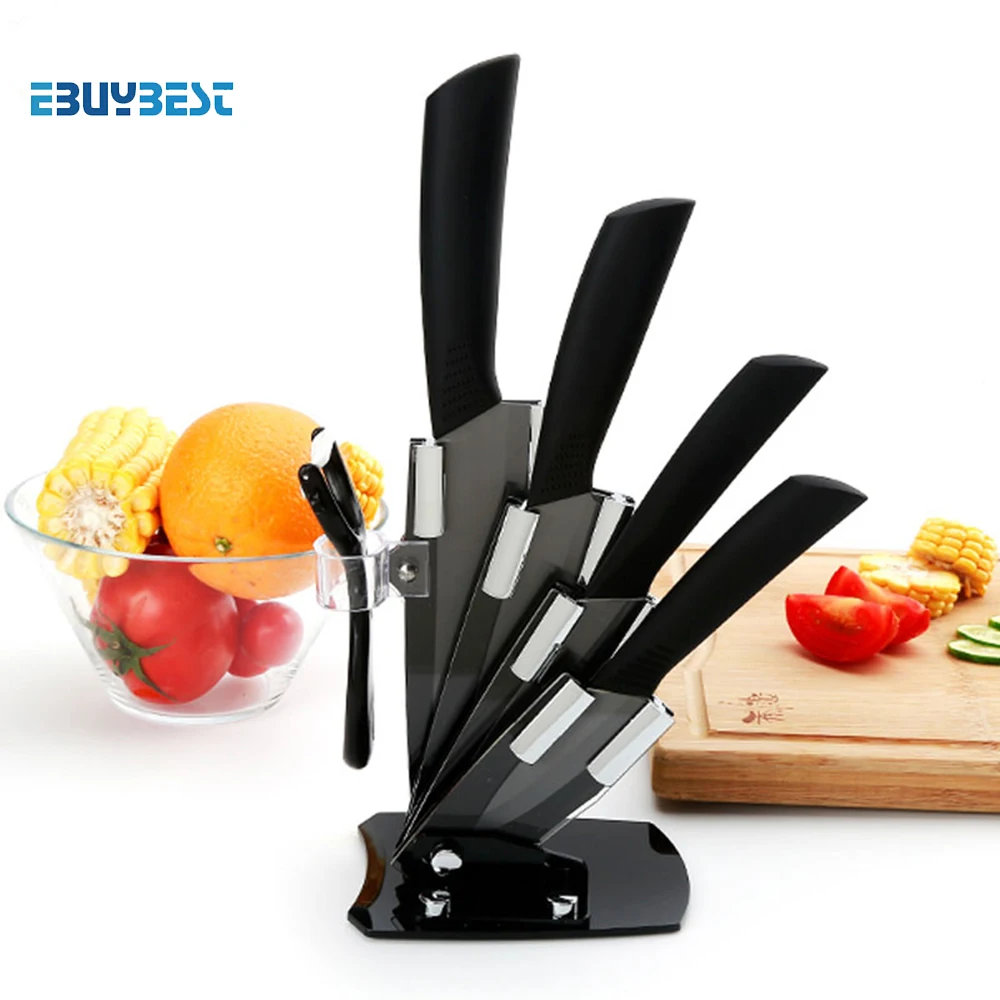 Comprar Cuchillo de cocina de alta calidad hoja negra kicthen juego de cuchillos de cerámica 3 \