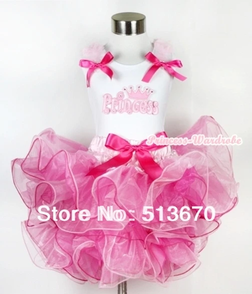 

White Tank Top with Princess Print with Light Pink Ruffles& Hot Pink Bow&Hot Pink Bow Hot Light Pink 8 Layers Pettiskirt MAMG587