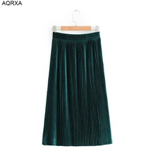 Женские плиссированные юбки, вельветовые, до колена, в стиле ампир, однотонные, повседневные, Прямая, SML, зеленые, 18Dec, боковая, невидимая молния