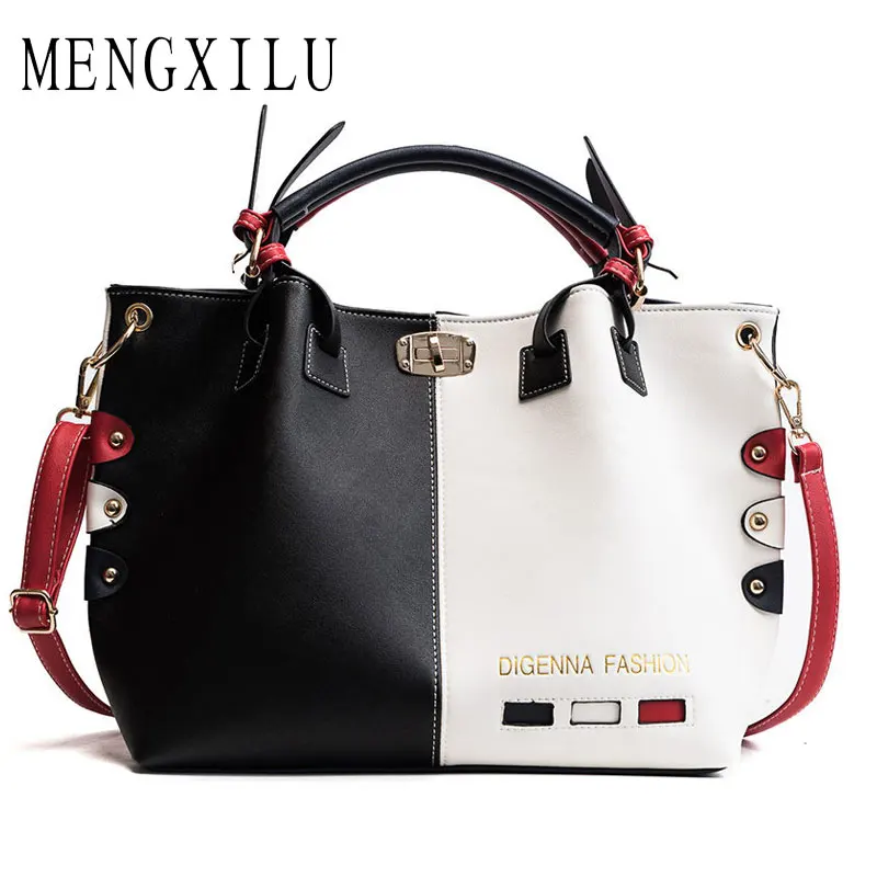 

MENGXILU Women Handbag Fashion Women Bag PU Leather Tote Bag Ladies Designer Patchwork Handbags Female Casual Large Shoulder Bag