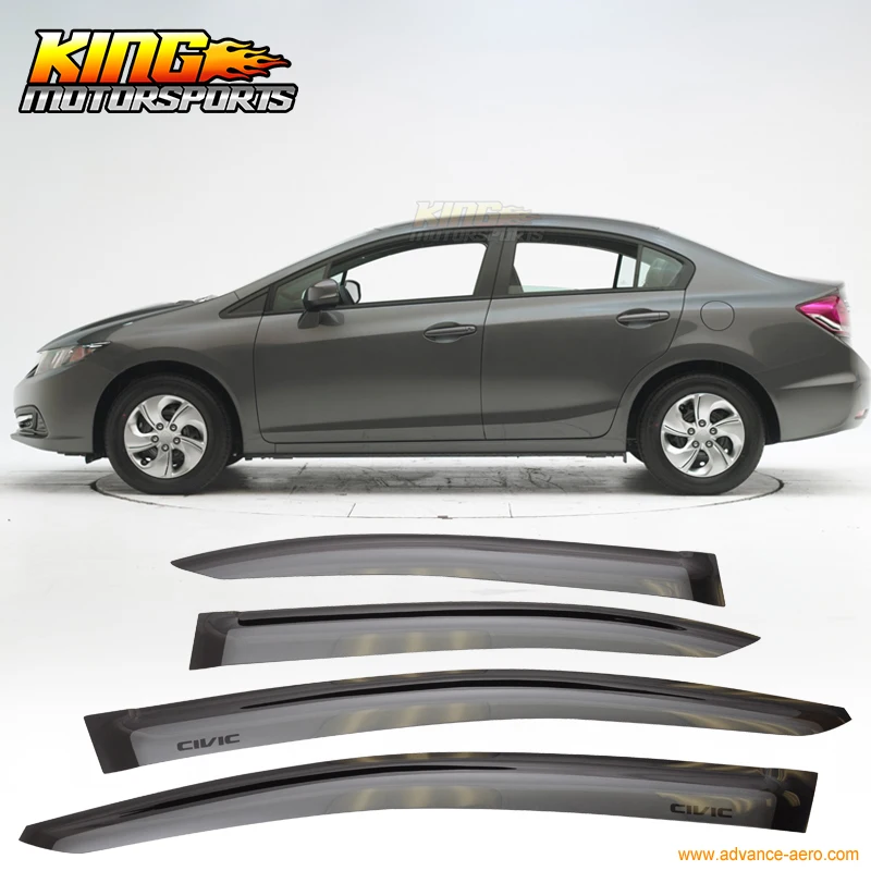For 12 15 Honda Civic Sedan Sun Window Visor Rain Guard Polished Metal