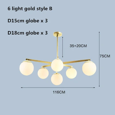 Скандинавское Стекло глобус светодиодная люстра E14 подвесная люстра освещение гостиная спальня блеск внутреннее освещение, люстры Lamparas - Цвет абажура: 6 light gold B