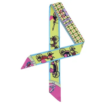 

Hot Sail Fashion Carriage Print Twill Silk Scarf Women Small Head Scarf 2018 Summer Long Scarves Handle Bag Ribbons For Hair