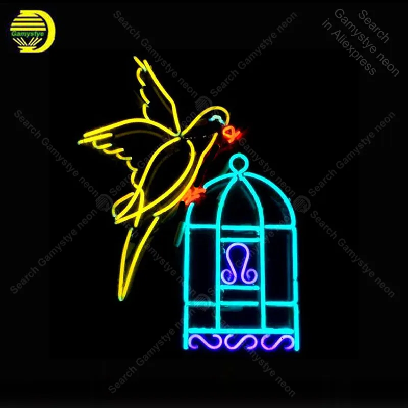 

New Bird and cage NEON SIGN REAL GLASS BEER BAR PUB Sign LIGHT SIGN STORE DISPLAY ADVERTISING LIGHTS Art Decor lamp for sale