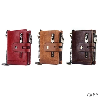 

Men's RFID Blocking Genuine Leather Wallet Coin Purse ID Credit Card Holder with Metal Chain Organizer