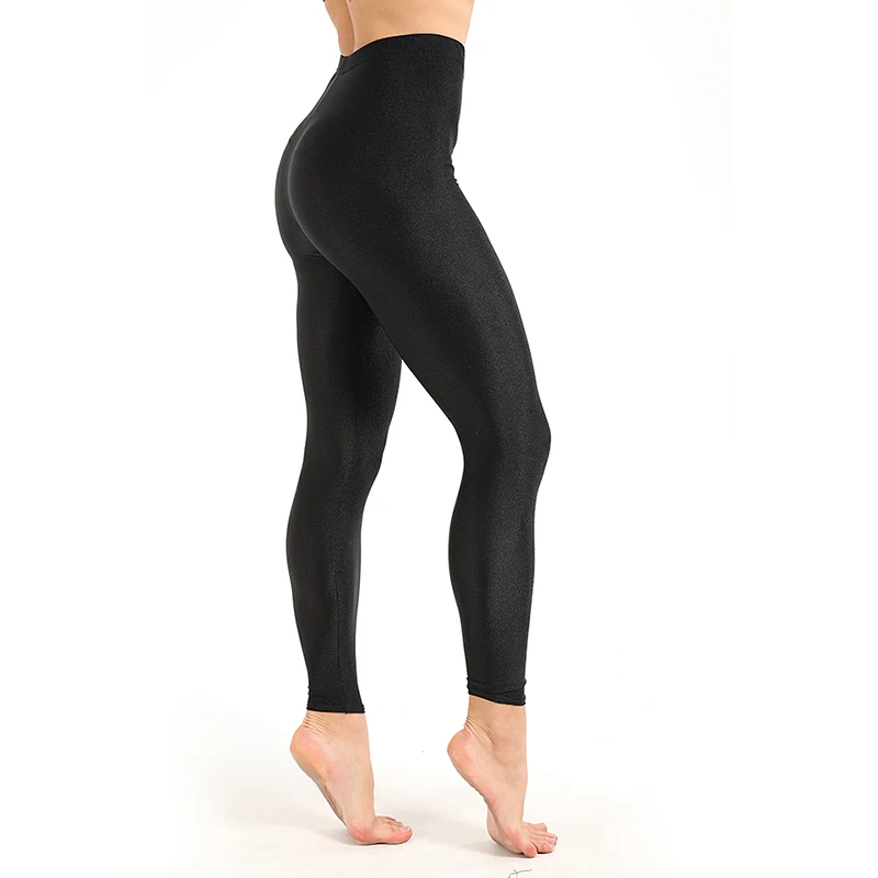 Женские глянцевые леггинсы, облегающие штаны для йоги, черные спортивные штаны с высокой талией, для бега, тренировки, одноцветные флуоресцентные леггинсы размера плюс XXXL - Цвет: Черный