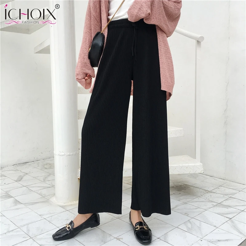 ICHOIX, новинка, стильные плиссированные женские брюки, элегантные, свободные, обтягивающие, длинные штаны, одноцветные, широкие штаны, корейская мода, повседневные штаны