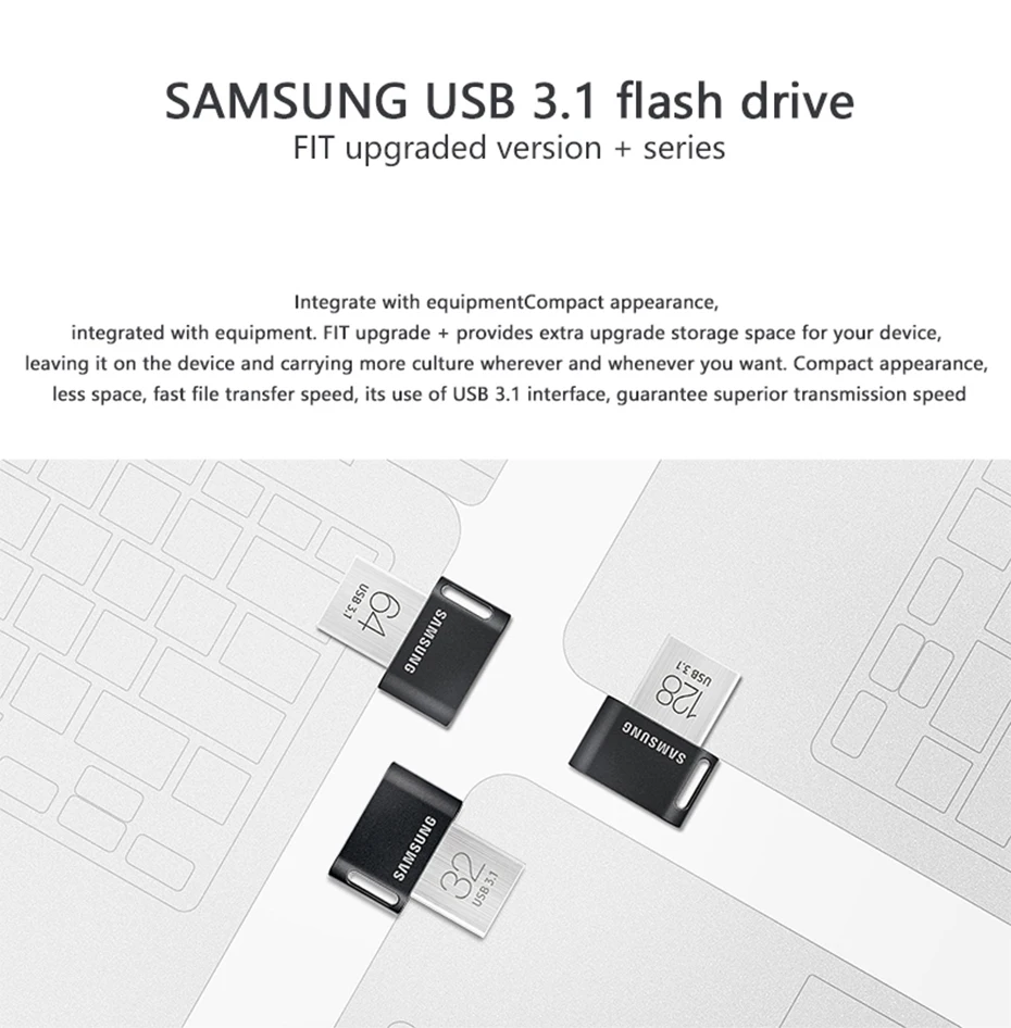 USB флеш-накопитель SAMSUNG FIT Plus 3,1, 16 ГБ, 32 ГБ, 64 ГБ, 128 ГБ, 256 ГБ, микро Usb флеш-накопитель, флеш-карта памяти для базы данных, ПК, ноутбука