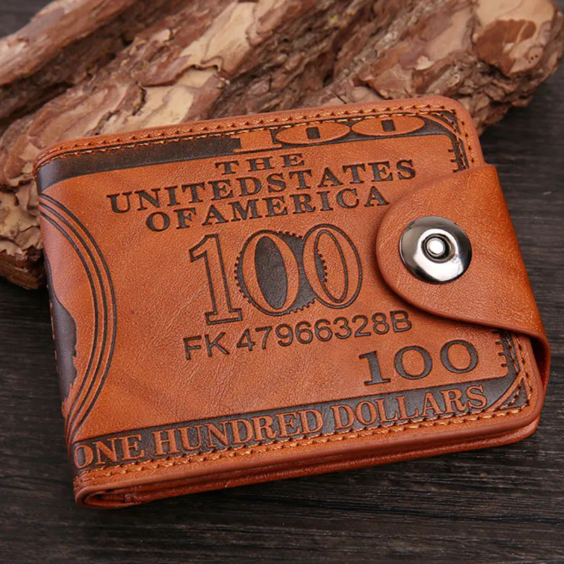 1 шт., мужской кошелек-сумочка, короткий дизайн, узор в долларах, винтажная монета, денежные карты, бизнес OH66 - Цвет: Коричневый