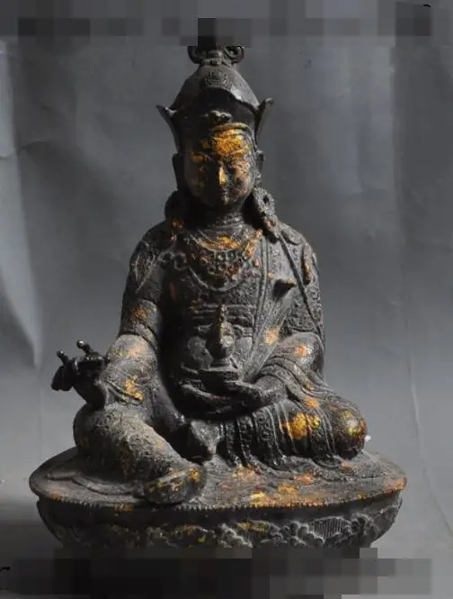 

S3594 8" china buddhism bronze gilt Padmasambhava Guru Rinpoche buddha immortal statue