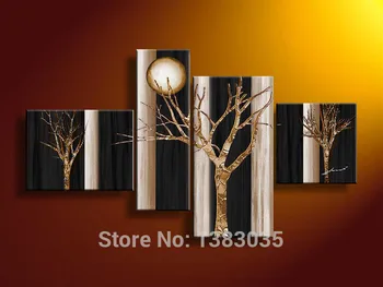 

Hand Painted Abstract Trees Art Oil Paintings 4 Piece Canvas Wall Picture Set Modern Home Decoration