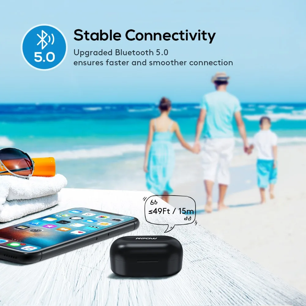 Mpow T6 TWS inalámbrica Bluetooth 5,0 auriculares ipx7 impermeable 21 h tiempo auriculares inalámbricos con micrófono para iPhone Xs xr Huawei - 4