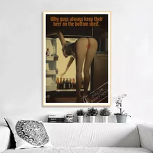 Сексуальная, почему мужчины всегда держат пиво на нижней полке декоративные винтажные наклейки s крафт-плакаты настенные стикеры домашний плакат Бар Декор подарок