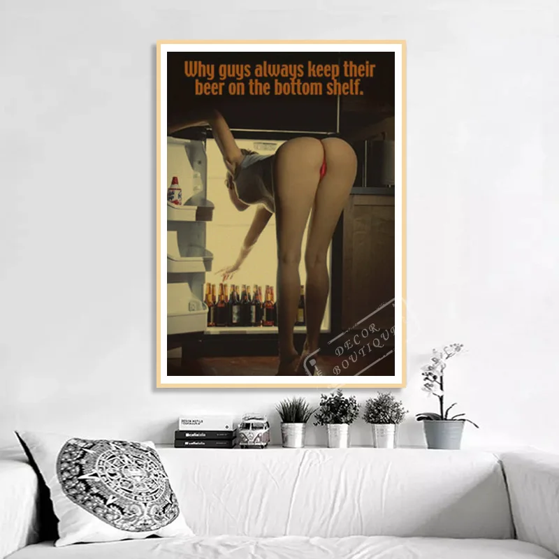 

Sexy Why Guys Always Keep Beer On Bottom Shelf Decorative Vintage Stickers Kraft Posters Wall Sticker Home Poster Bar Decor Gift