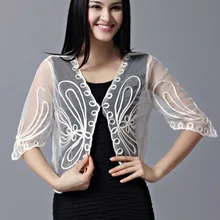 Винтажное белое из плетенного кружева сетчатый кардиган Femme Половина рукава V воротник марля вышивка цветочный короткий Болеро солнцезащитный тонкий жакет