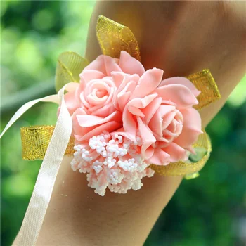 

Wedding decoration mariage rose Wrist Corsages Hand Flower silk Lace PE Foam Artificial Brides Bridesmaid wrist flower christmas
