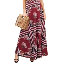 Женские юбки с цветочным принтом, Сексуальная повязка с высокой талией, длинные макси юбки для праздника, femme, пляжная одежда, богемные юбки лето