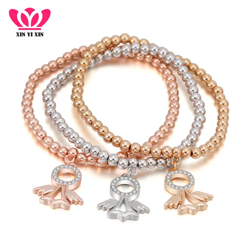 

Crystal Angel Fairy Charms Bracelets For Women Best Friend Mix Colors Gold Beads Bracelet Elastic Chain Jewelry Christmas Gifts