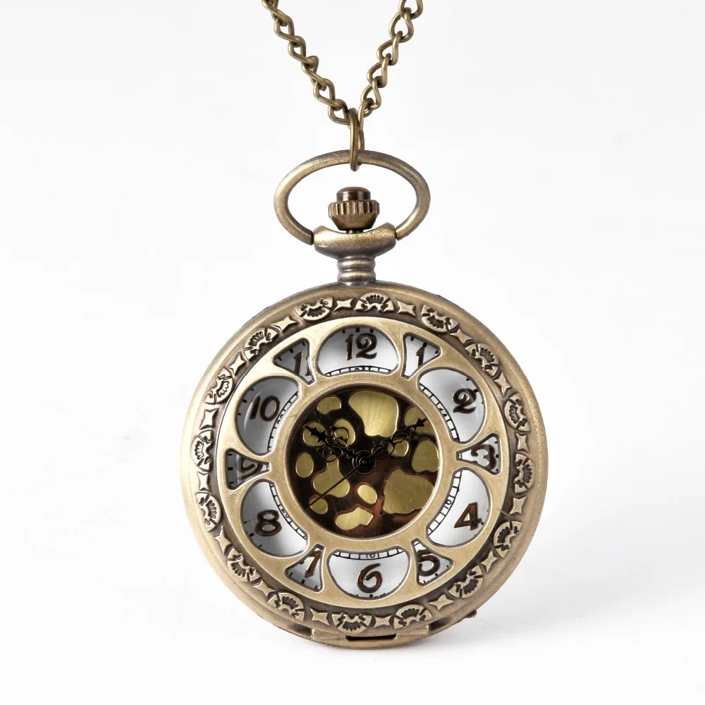 Golden Quartz Pocket Watch Pocket Watch Chain Antique Hollow Greek Numerals Gift Surround Hollow Perspective