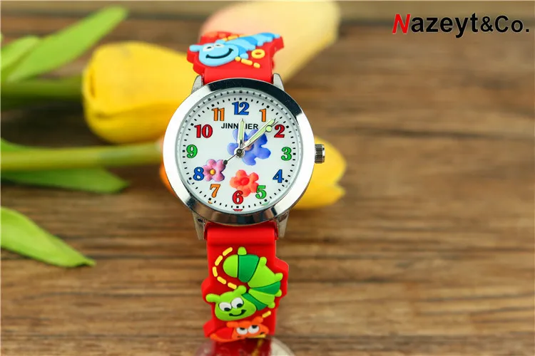 

New children contracted flowers noctilucent pointer quartz watch cute animals 3 d worm pattern strap silicone watches