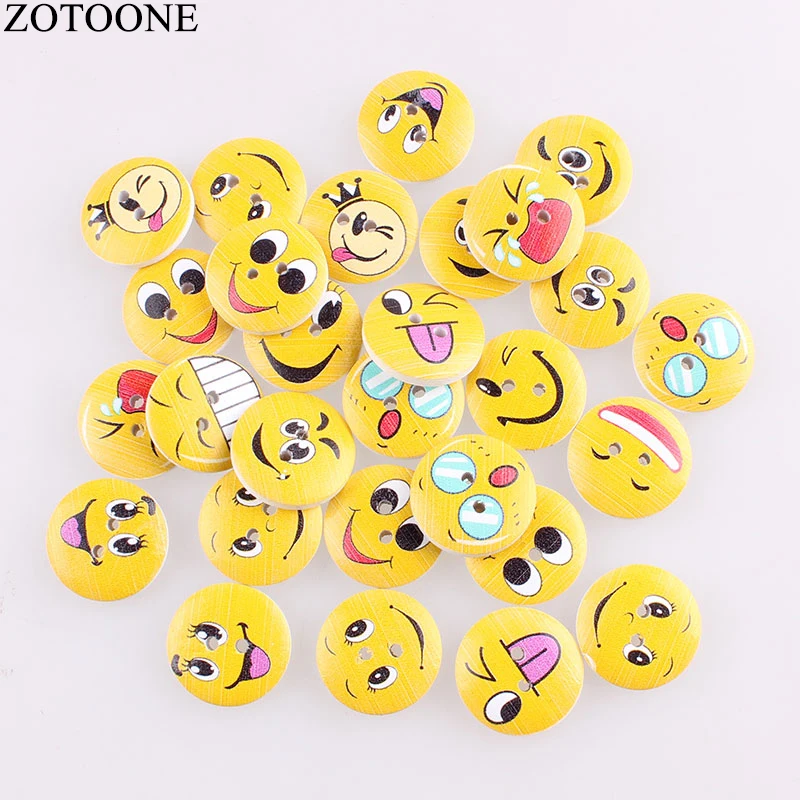 ZOTOONE 100pcs Mixed Random Round Wooden Sewing Cute Emoji Face Buttons