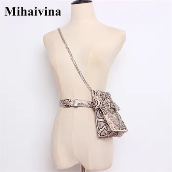 

Mihaivina Leather Waist Pack Serpentine Fanny Packs For Women Chain Shoulder Bags Carving Buckle Belt Bucket Bag Fit iphone Plus