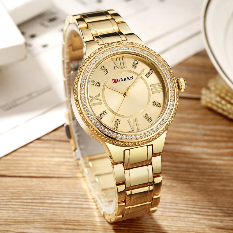 

Curren Luxury Gold Stainless Steel Quartz Watch For Women relogio feminino Clock Relogio 9004