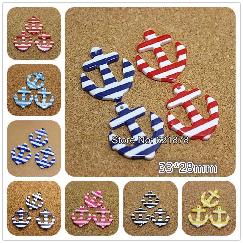 6 PC NAUTICAL ANCHOR FLATBACK HAIRBOW CENTERS RESINS FLAT BACK