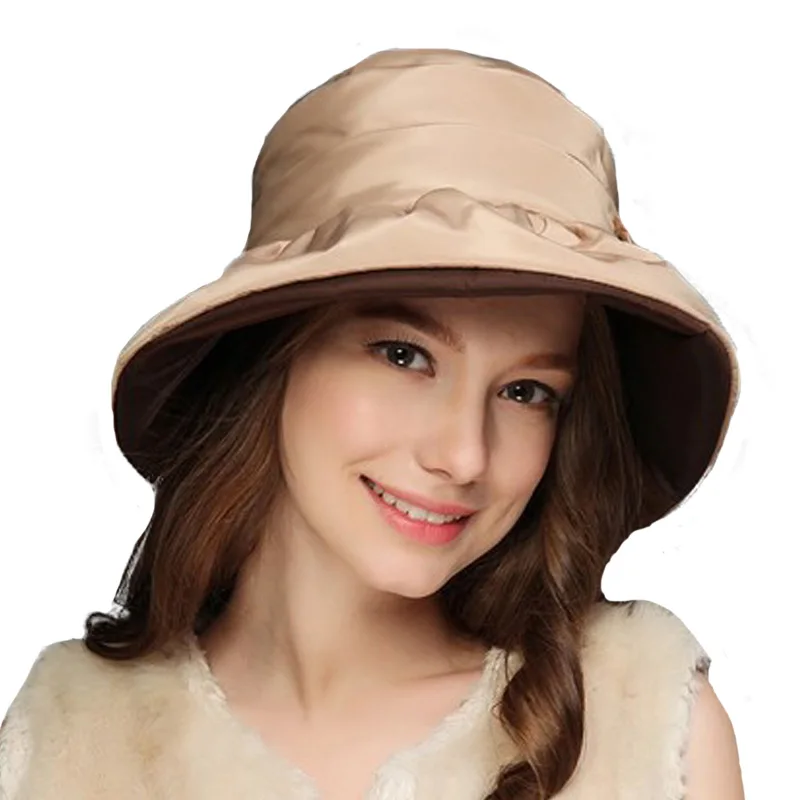 FS, зимние шапки с широкими полями для женщин, складная теплая Кепка, элегантная женская винтажная шапка с бантом, утолщенная двухслойная шляпа-федора - Цвет: Apricot Beige