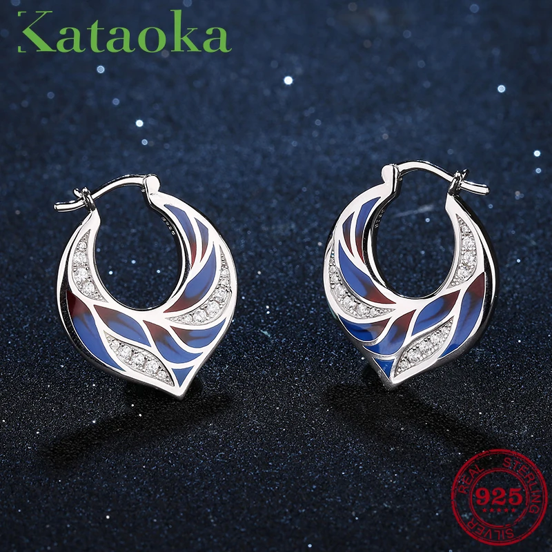 

Blue and beautiful Peacock feathers Dangle Earrings for women 925 Sterling Silver Jewelry with sparking zirconia Earrings Enamel