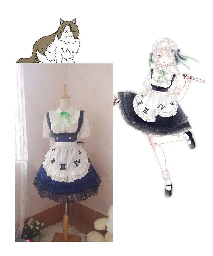 

[Customized] Anime Touhou Project Izayoi Sakuya Lolita Dress Maid Outfit Cosplay Costume Any Size Women Halloween Free shipping.