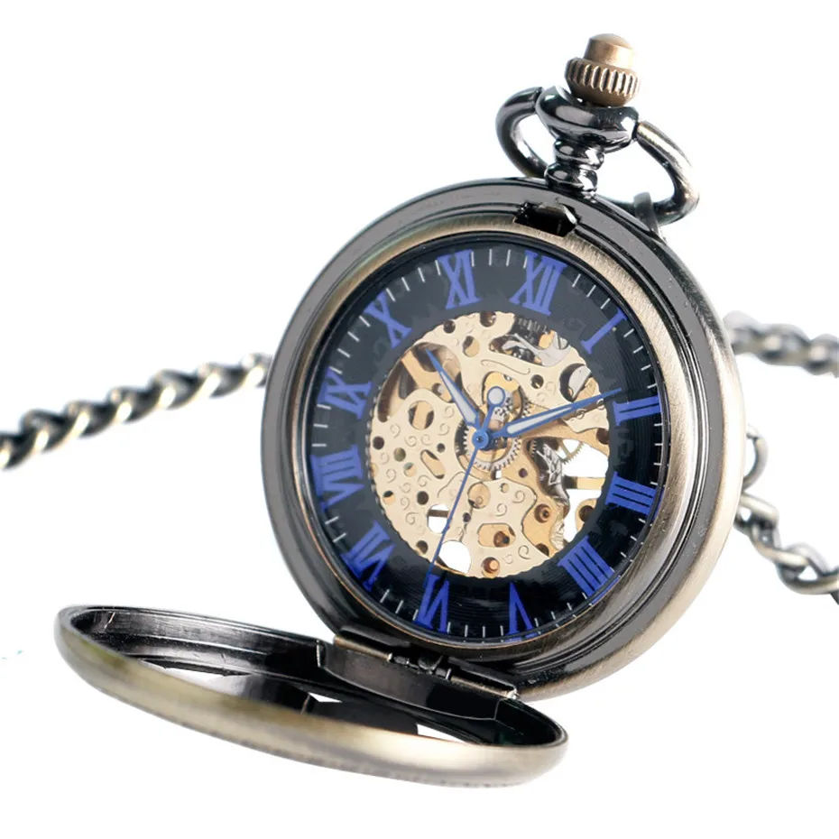  Vintage Lotus Flower Pocket Watch Women Bronze Mechanical Hand-winding Watch Roman Numeral Pendant Hollow Clock Men Gift (4)
