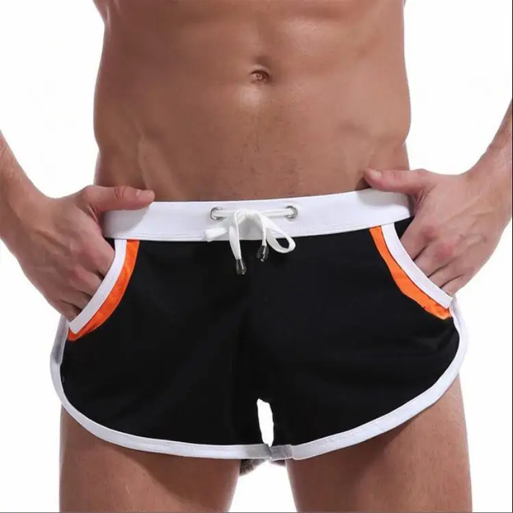 Мужские спортивные тонкие хлопковые боксерские тренировочные шорты для фитнеса, гимнастические краучие шорты со стрелами, штаны - Цвет: black with orange