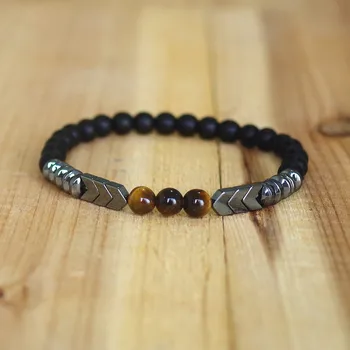 Trendy Natural Matte Black Onyx Tiger Eye Beads Strand Bracelet Arrow Hematite Stone Bracelet Men Best Gift Buddha Jewelry