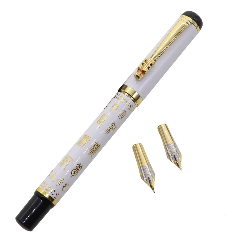 

1 pcs White Retro 0.8mm Fountain Pen Three Kingdoms Free Gift For Two Pen Tips Ancient Chinese History Pattern Fine Pen