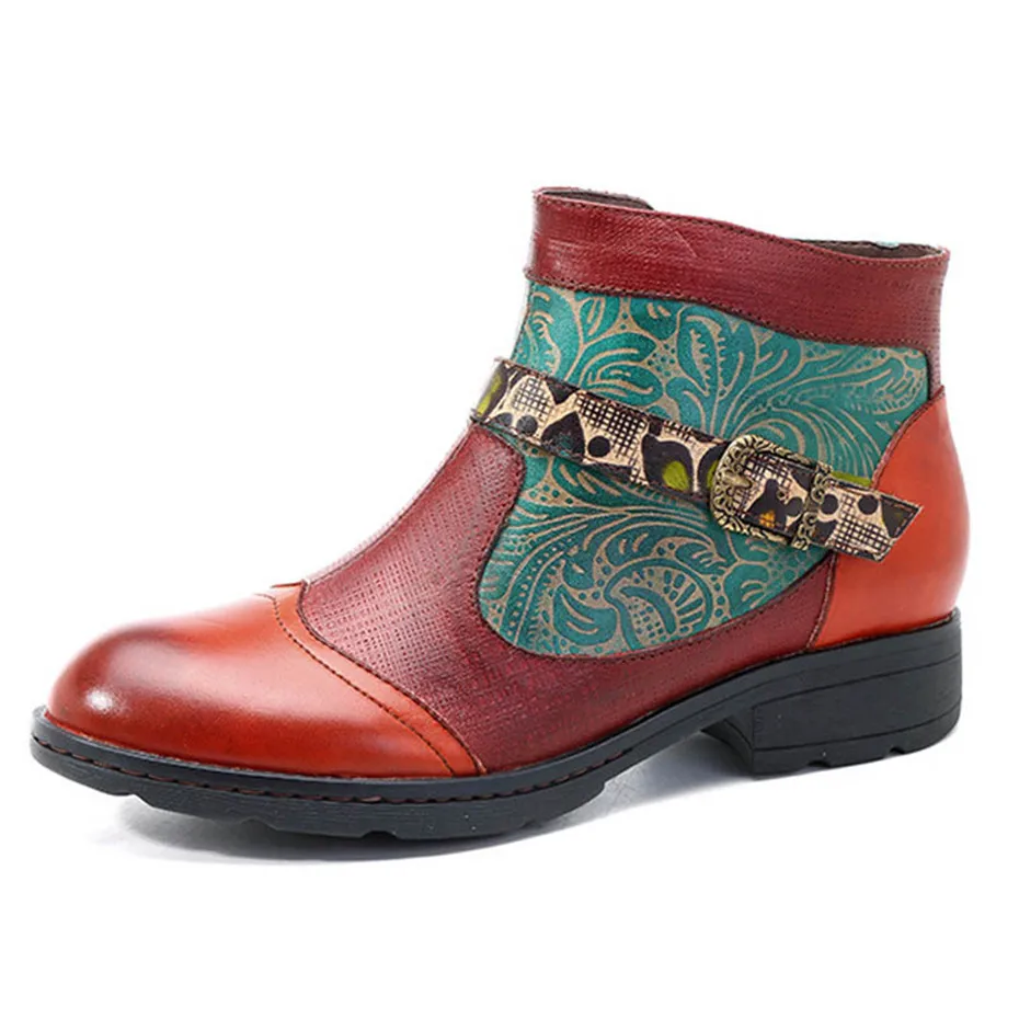 New Plant Texture Female Chelsea Boots Shoes Genuine Leather Stitching Craft Ladies Short Boots Flat Casual Zipper Women's Boots (5)