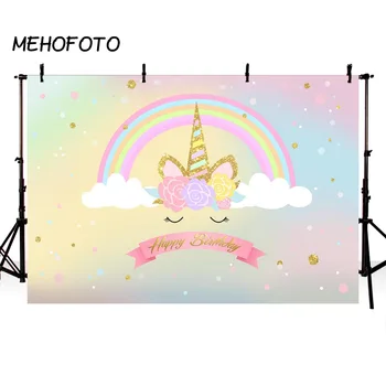 

Unicorn Backdrop for Birthday Party Baby Shower Rainbow Floral Decorations Photo Background Photocall Photography Backdrop